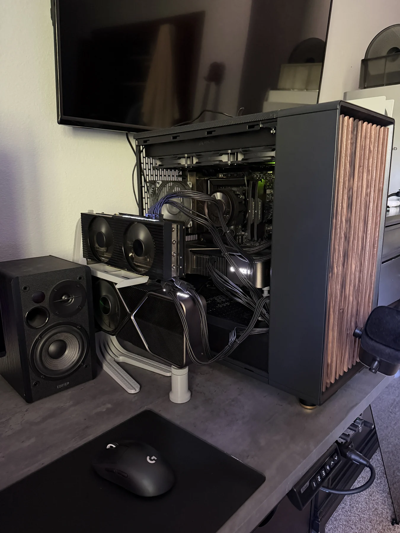 Austin’s three-GPU workstation with an RTX 4090 and two RTX 3090 graphics cards